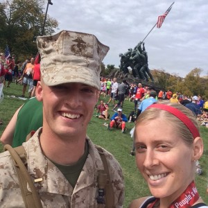 The very kind Marine at the finish line, directing people towards the water, which I talked to for over an hour, awaiting my 2 clients to finish their races. Very bummed that my path with those 2 AWESOME ladies never crossed on race day, but, SO very proud as their coach, of the dedication & performances at the MCM!! 